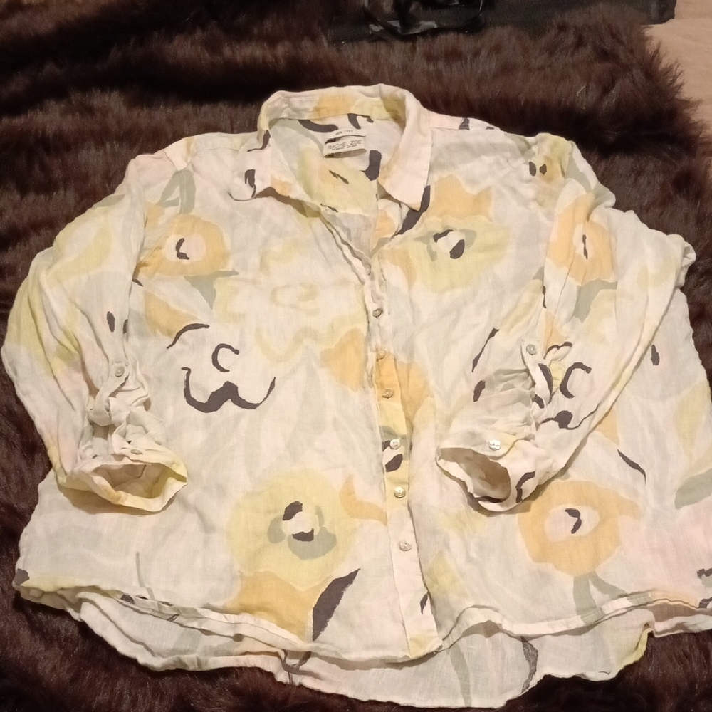 Rachel Zoe Linen Shirt in Yellow and Cream